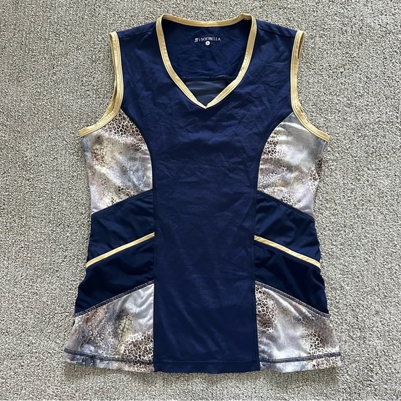 Sofibella Tops - Sofibella Blue Gold Animal Print Tank Top Size Small